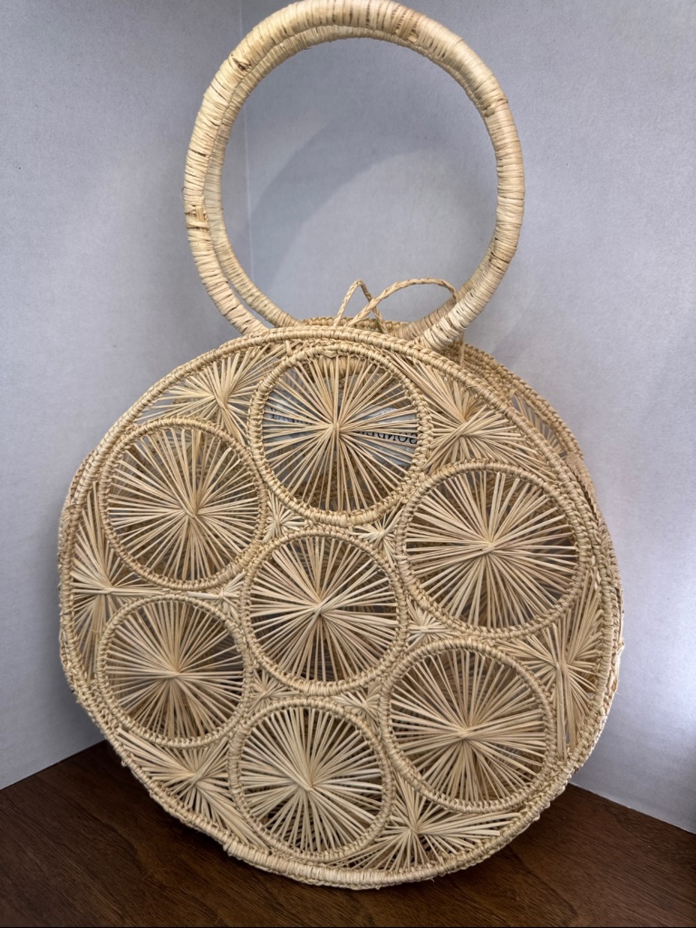 Sonder & Holliday Woven Wicker Straw Summer Beach Handbag Bag Tote Satchel Round